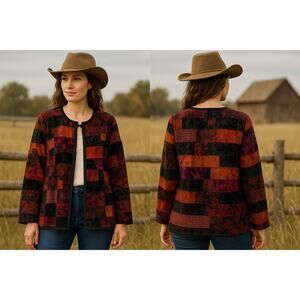 Vintage Boho Patchwork Oriental Country Velvet Goth Jacket Women’s 2X